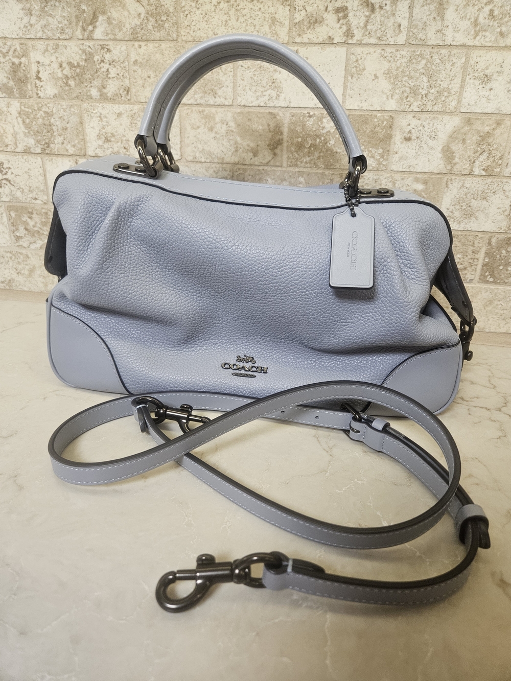 Coach Light Blue Leather Satchel with Removable Strap